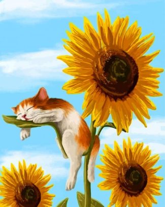 Cat On Sunflower Diamond Painting