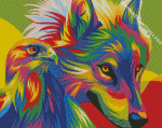 Colorful Eagle And Wolf Diamond Painting