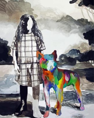 Girl With Rainbow Dog Art Diamond Painting