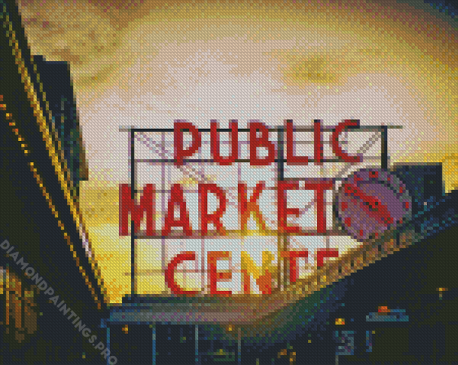 Pike Place Market At Sunset Diamond Painting