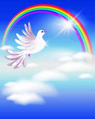 Rainbow And White Dove Bird Diamond Painting
