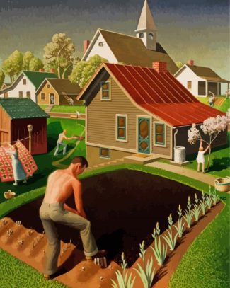 Spring In Town Grant Wood Diamond Painting