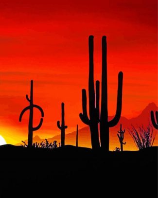 Aesthetic Cactus Sunset Diamond Painting