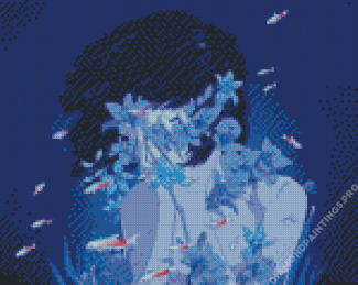 Blue Floral Girl Diamond Painting