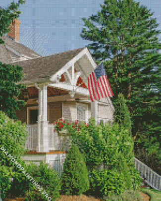 House With American Flag Diamond Painting