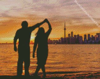 Silhouette Couple Dancing On The Beach Diamond Painting