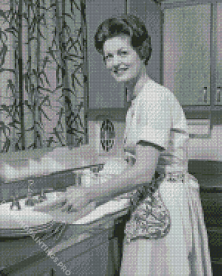 Vintage Woman Washing Dishes Diamond Painting