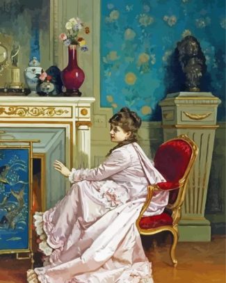 At The Fireplace By Auguste Toulmouche Diamond Painting