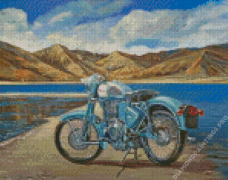Blue Motorcycle By Lake Diamond Painting