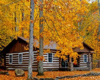 Fall Cabin Landscape Diamond Painting