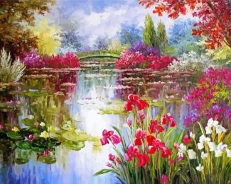 Flowers By The Lake Diamond Painting
