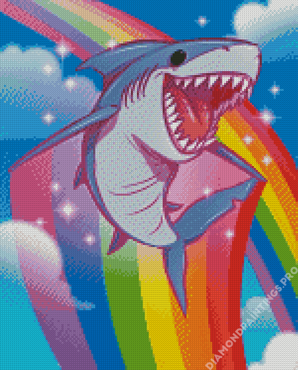 Flying Rainbow Shark Diamond Painting