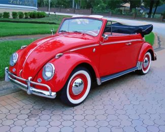 Red Vw Super Beetle Convertible Car Diamond Painting