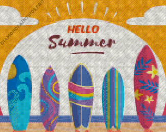 Surfboards Hello Summer Poster Diamond Painting