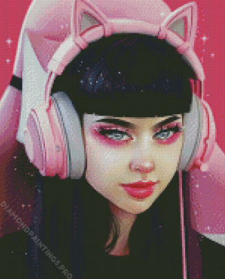 Cool Gamer Girl With Black Hair Diamond Painting