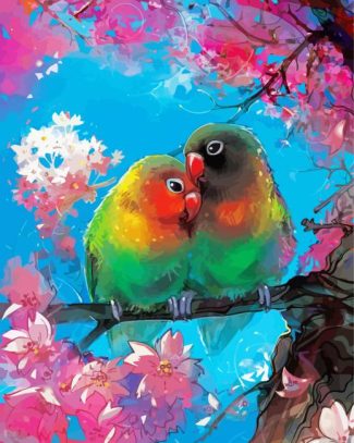 Cute Red Lovebirds Diamond Painting