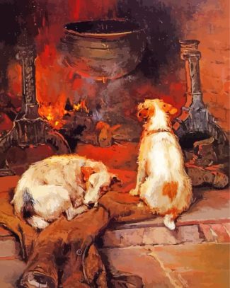 Dogs In Front Of Hearth Diamond Painting
