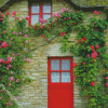 Red Flowering Door Diamond Painting