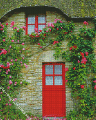 Red Flowering Door Diamond Painting