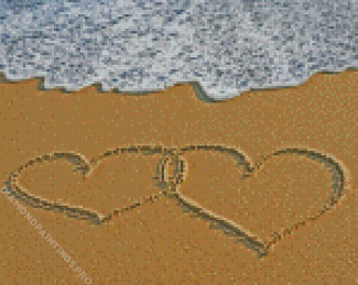 Tropical Beach With Hearts In Sand Diamond Painting