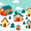Cartoon Houses In Snow Diamond Painting