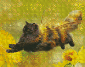 Fluffy Bee Kitty Diamond Painting