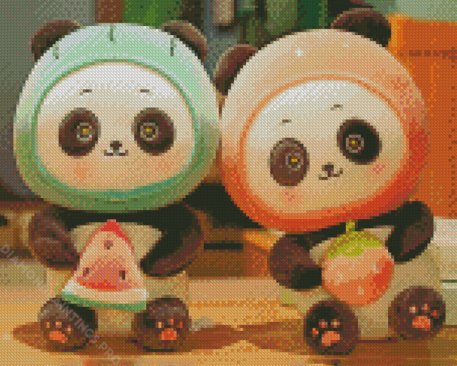 Panda Holding A Strawberry Diamond Painting