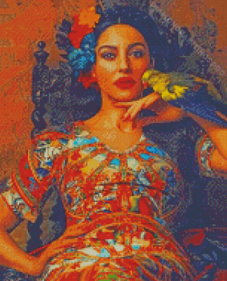 Parrot And Lady Art Diamond Painting