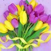 Purple Yellow Tulips Bouquet Diamond Painting