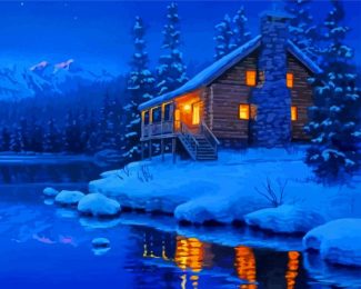 Snow Cabin In Winter Diamond Painting