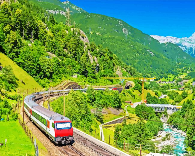 Train In Alps Switzeland Diamond Painting