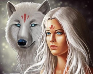 Aesthetic Wolf And Girl Diamond Painting