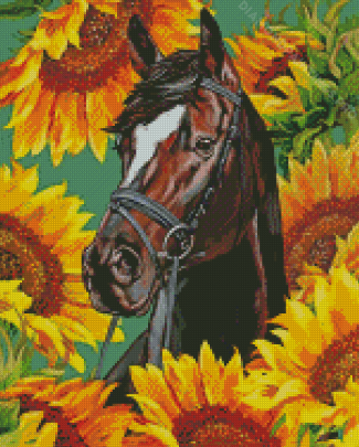 Aesthetic Horse With Sunflowers Diamond Painting
