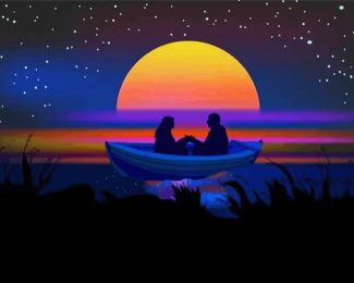 Couple Boat Silhouette Diamond Painting