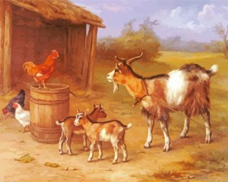Goats Chickens Art Diamond Painting