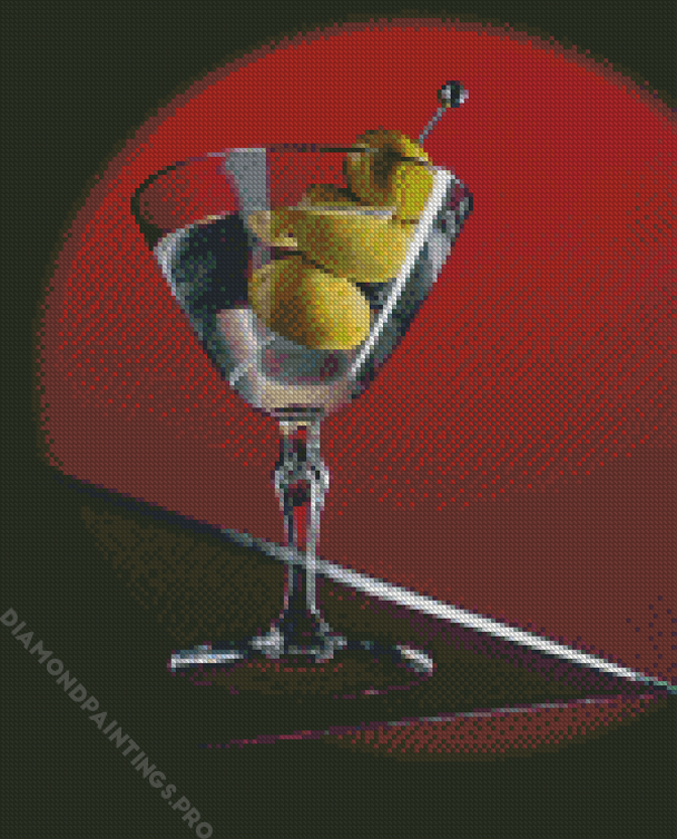 Green Olive In Glass Of Water Diamond Painting