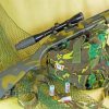 Green Rifle With Scope And Bag Hunting Equipement Diamond Painting