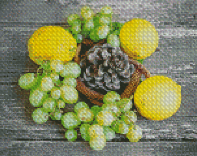 Pinecone With Lemons And Grapes Diamond Painting