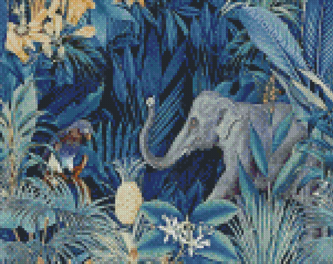 Tropical Elephant With Parrot Diamond Painting