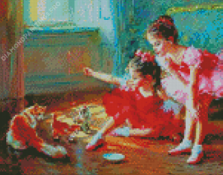 Ballerina Children With Cats Diamond Painting