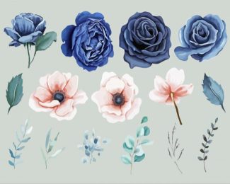 Blue And Gray Flowers Diamond Painting