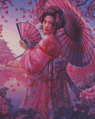 Chinese Girl With Hand Fan Diamond Painting