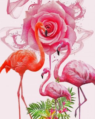 Flamingo With Rose Diamond Painting