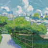 Green Anime City Diamond Painting