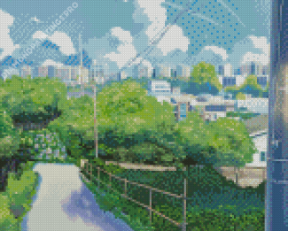 Green Anime City Diamond Painting