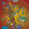 Groot And Baby Yoda Celebrating Diamond Painting