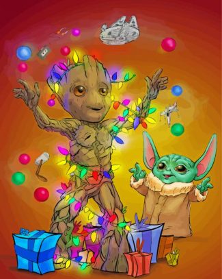Groot And Baby Yoda Celebrating Diamond Painting