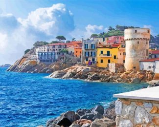 Isola Del Giglio Buildings By The Sea Diamond Painting