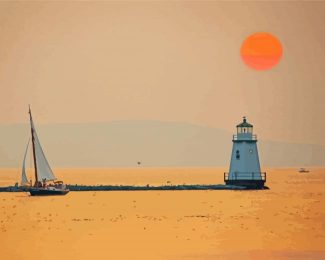 Lighthouse And Sunset Lake Champlain Vermont Diamond Painting