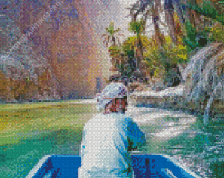 Old Man In Boat In Wadi Ash Shab Diamond Painting